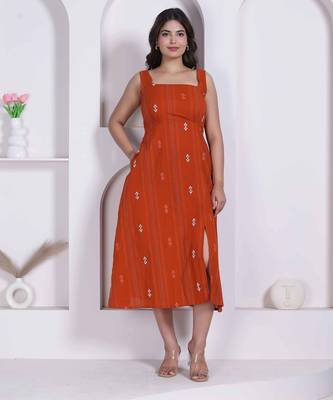 Miravan womens abstract printed rust a line maxi dress 1