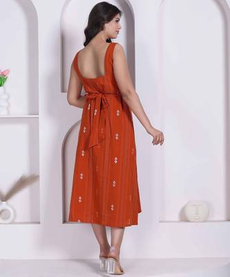 Miravan womens abstract printed rust a line maxi dress 2