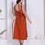 Miravan womens abstract printed rust a line maxi dress