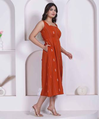 Miravan womens abstract printed rust a line maxi dress 3