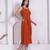 Miravan womens abstract printed rust a line maxi dress