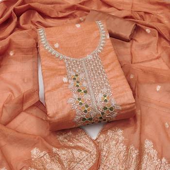 peach weaved dani cotton unstitched dress material  1