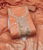peach weaved dani cotton unstitched dress material 