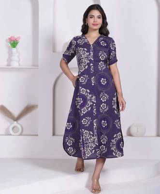 Miravan womens floral printed a-line shirt collar maxi dress 1