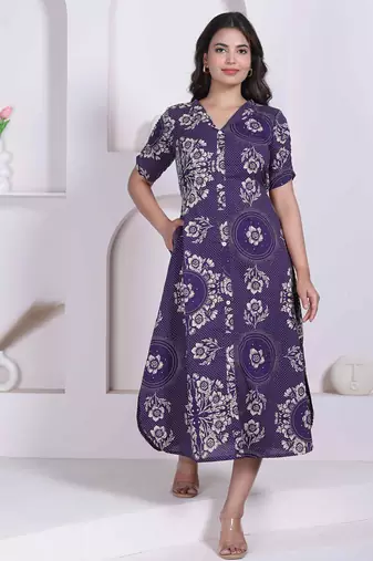 Miravan womens floral printed a-line shirt collar maxi dress
