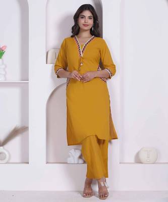 womens yellow kurta and palazzo 1
