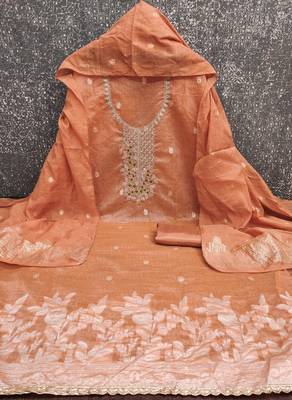peach weaved dani cotton unstitched dress material  2