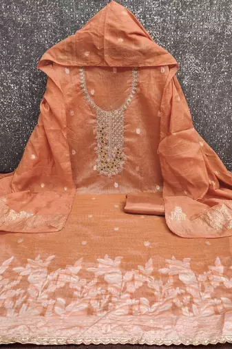 peach weaved dani cotton unstitched dress material 