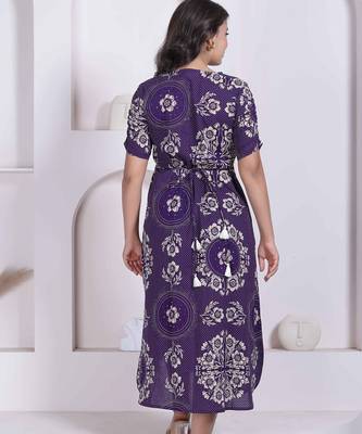 Miravan womens floral printed a-line shirt collar maxi dress 2