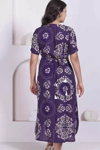 Miravan womens floral printed a-line shirt collar maxi dress