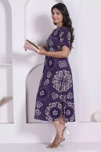 Miravan womens floral printed a-line shirt collar maxi dress