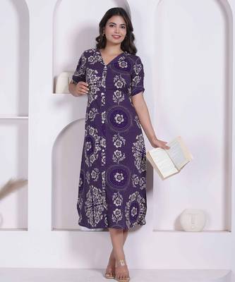 Miravan womens floral printed a-line shirt collar maxi dress 4