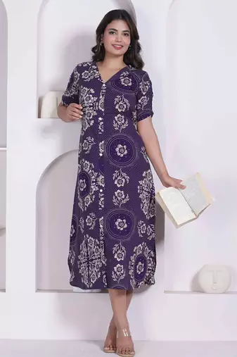 Miravan womens floral printed a-line shirt collar maxi dress