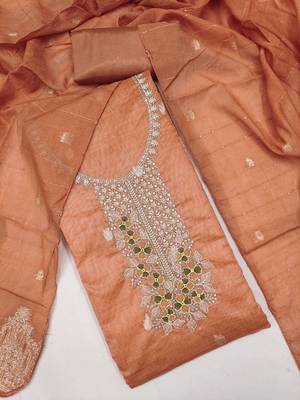 peach weaved dani cotton unstitched dress material  3