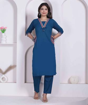 womens blue straight kurta with palazzo 1