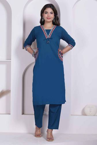 womens blue straight kurta with palazzo