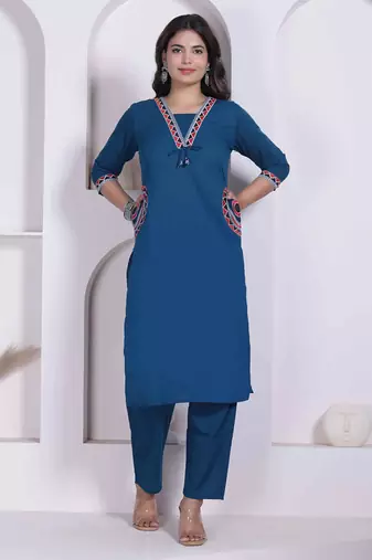 womens blue straight kurta with palazzo
