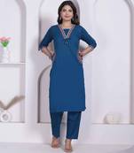 womens blue straight kurta with palazzo