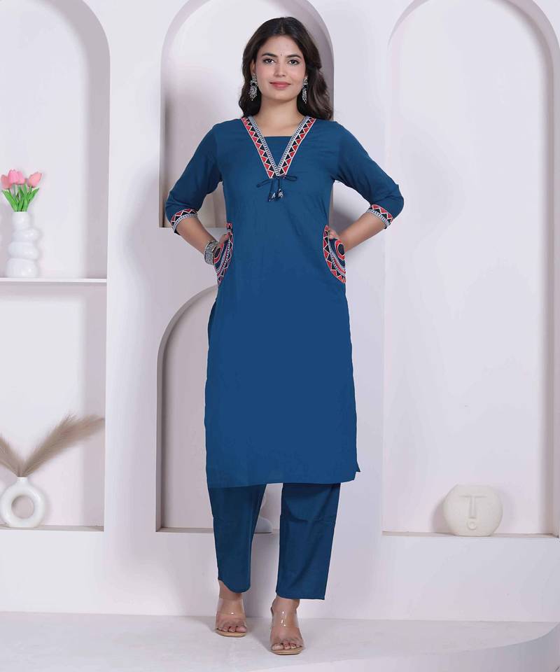 womens blue straight kurta with palazzo