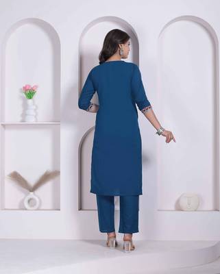 womens blue straight kurta with palazzo 2