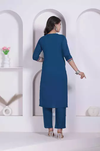womens blue straight kurta with palazzo