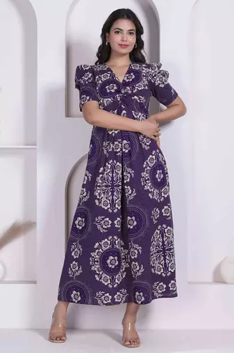 Miravan womens floral printed cotton butterfly maxi  dress