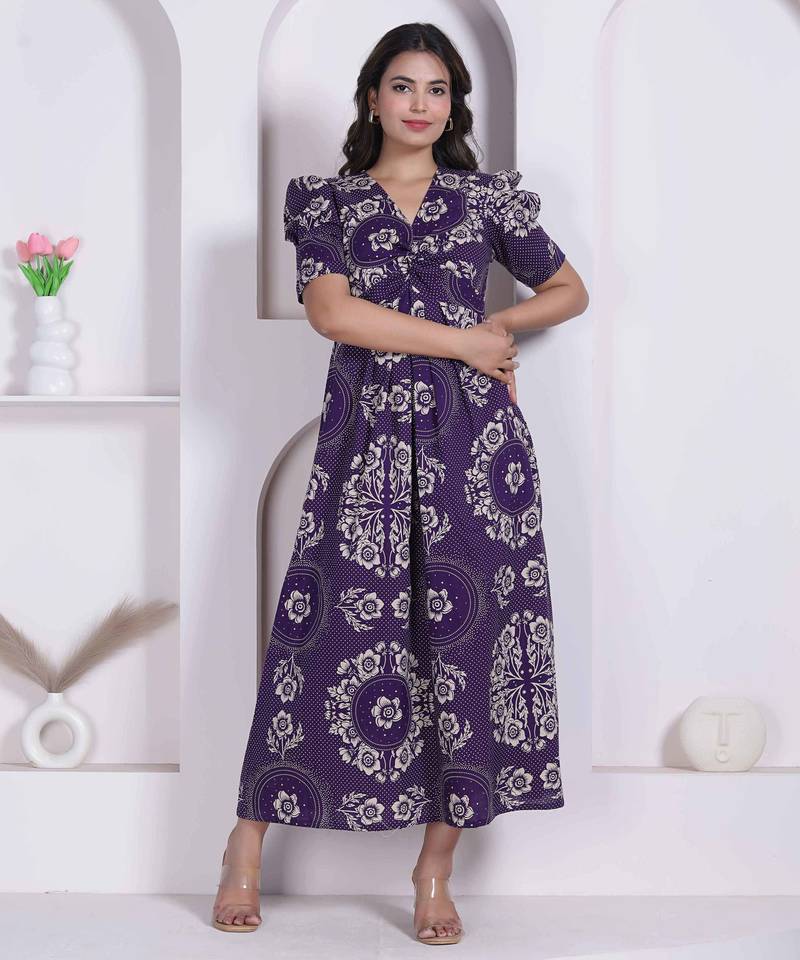 Miravan womens floral printed cotton butterfly maxi  dress