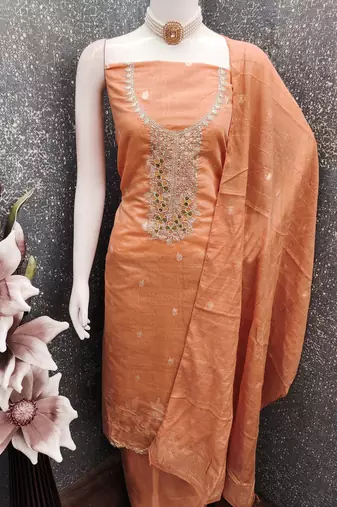peach weaved dani cotton unstitched dress material 