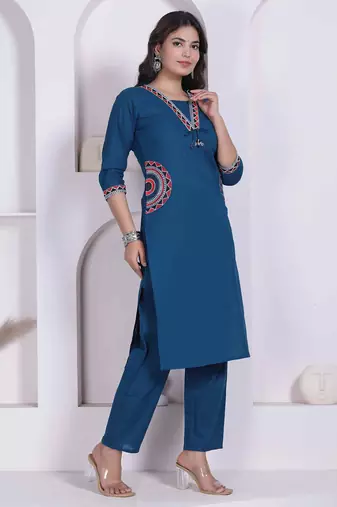 womens blue straight kurta with palazzo