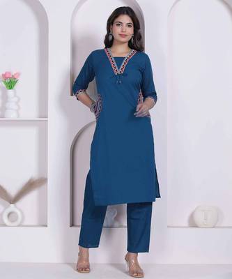 womens blue straight kurta with palazzo 4