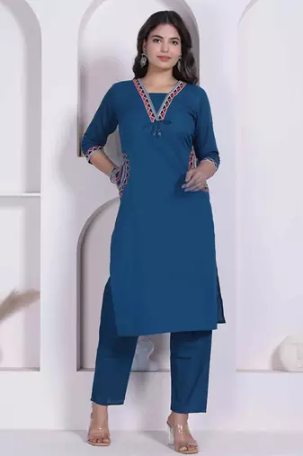 womens blue straight kurta with palazzo