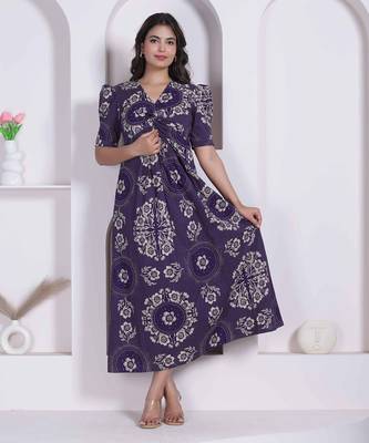 Miravan womens floral printed cotton butterfly maxi  dress 4