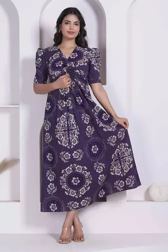 Miravan womens floral printed cotton butterfly maxi  dress