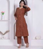 womens brown floral printed angrakha style kurta with palazzo
