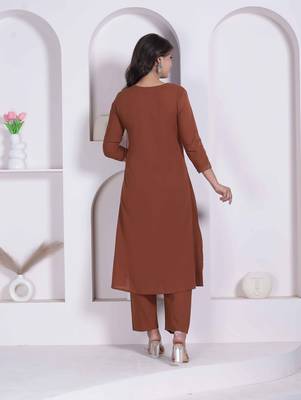 womens brown floral printed angrakha style kurta with palazzo 2