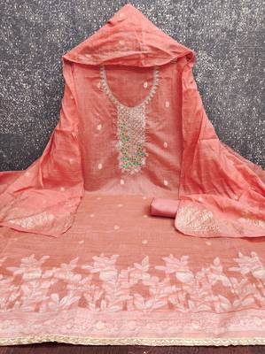 pink weaved dani cotton unstitched dress material  2