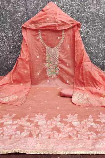pink weaved dani cotton unstitched dress material 