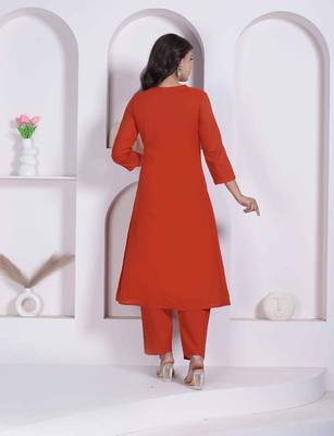 womens rust floral printed angrakha style kurta with palazzo 2
