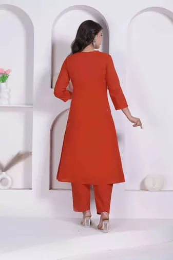 womens rust floral printed angrakha style kurta with palazzo