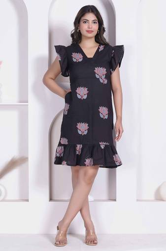 Miravan women empire waist black midi length dress