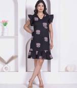 Miravan women empire waist black midi length dress