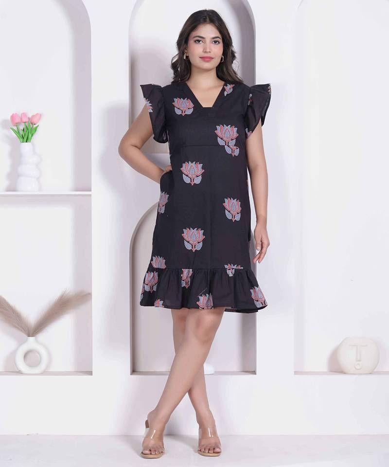 Miravan women empire waist black midi length dress