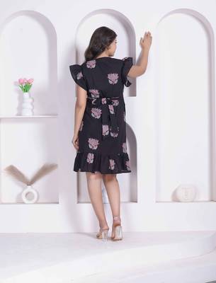 Miravan women empire waist black midi length dress 2