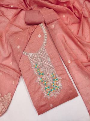 pink weaved dani cotton unstitched dress material  3