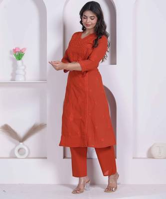 womens rust floral printed angrakha style kurta with palazzo 4
