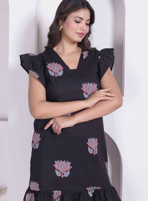 Miravan women empire waist black midi length dress 5