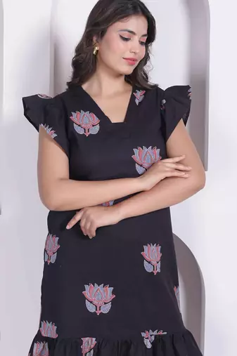Miravan women empire waist black midi length dress