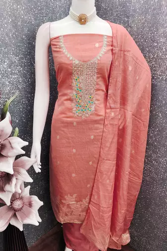 pink weaved dani cotton unstitched dress material 