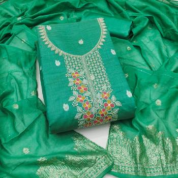 sea green weaved dani cotton unstitched dress material  1