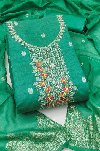 sea green weaved dani cotton unstitched dress material 